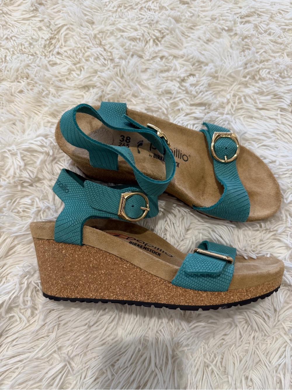 Papillio by Birkenstock Soley Leather Wedge Sandal -Size 38 US 7/7.5 -Biscay Bay - Picture 2 of 10